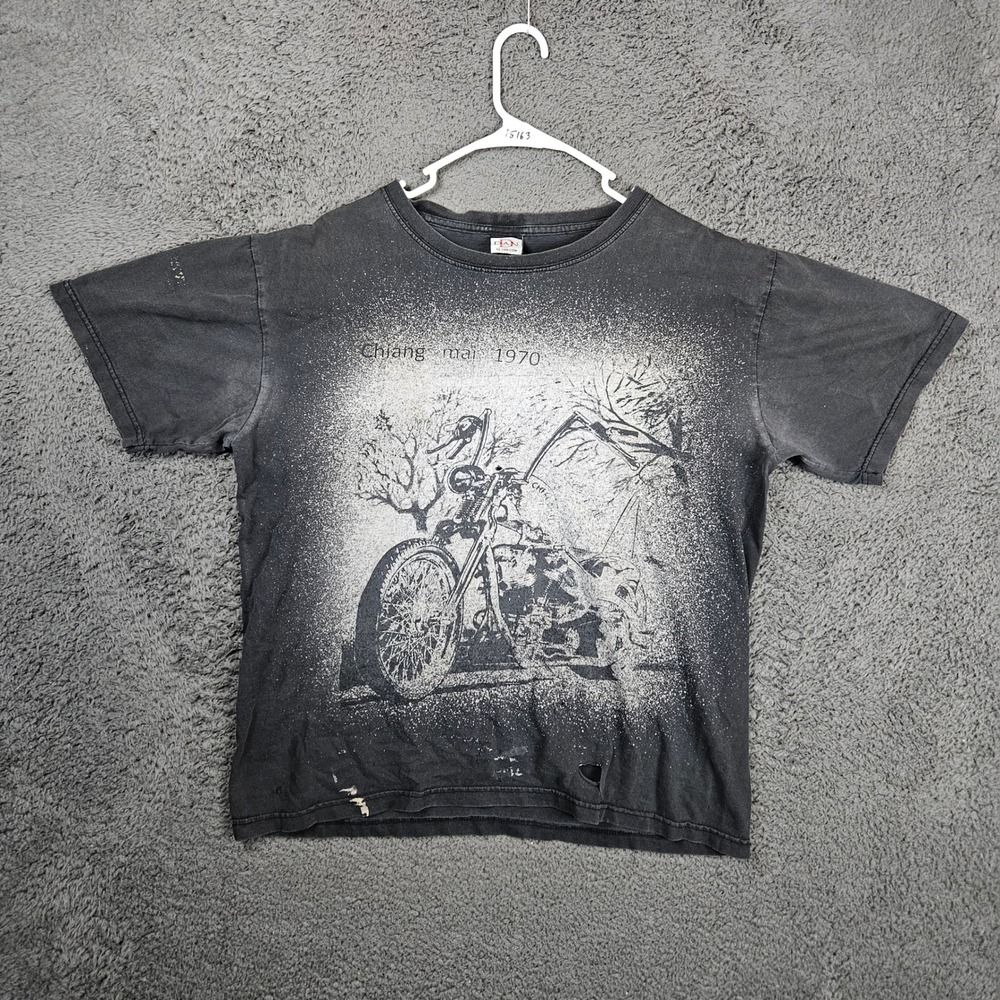 DAN Motorcycle Graphic T‎ Shirt XL Black Distressed